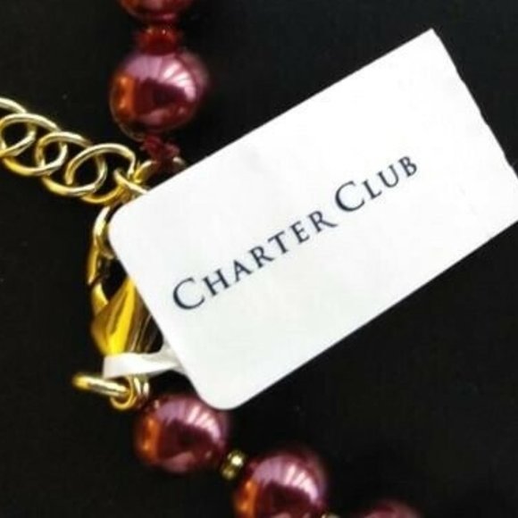 Necklace Charter Club Burgundy Red Faux Pearl Gold + Crystals 17-19" NWT M331 - Picture 3 of 5